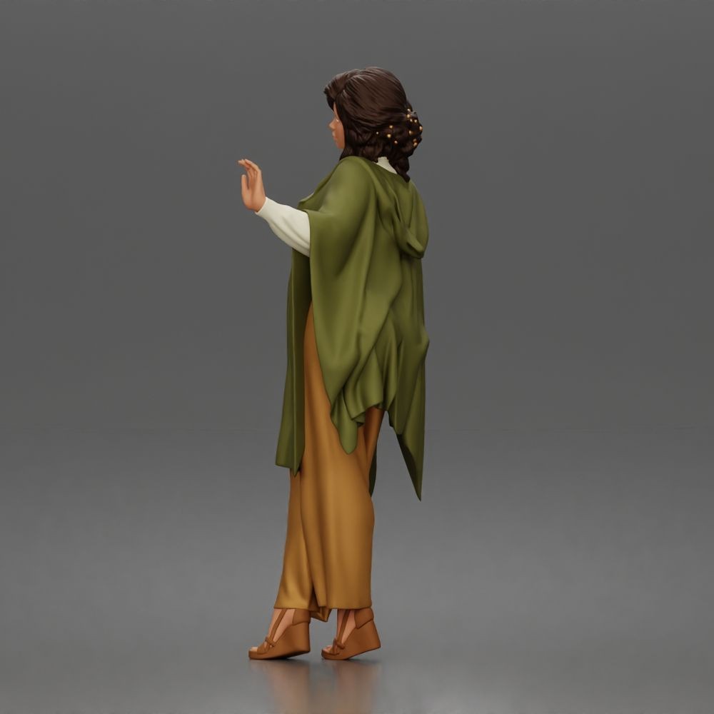 Foto de producto de maqueta para diorama 4: Figura de pie: mujer con la mano levantada, capa fluida y zapatos de plataforma (a174)