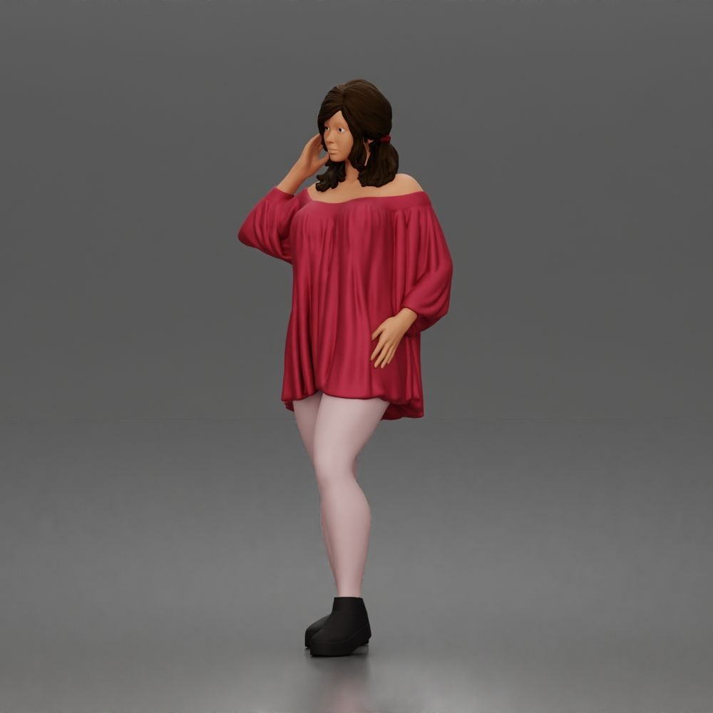 Diorama Modellbau Produktfoto 4: Stehende Figur: Winkende Frau mit schulterfreiem Oberteil & Plateauschuhen (a199)