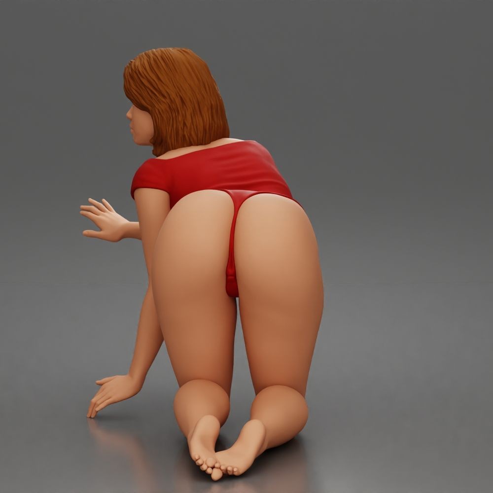 Foto de producto de maqueta de diorama 4: Figura arrodillada: mujer con bodysuit, torso inclinado hacia delante y mano en el suelo (a175)