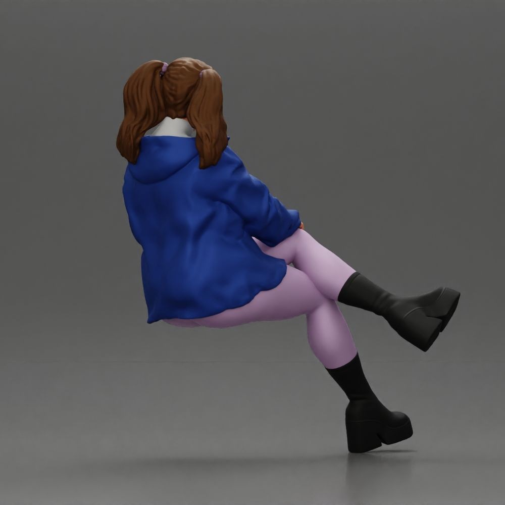 Foto de producto de maqueta para diorama 5: Figura sentada: mujer con las piernas cruzadas, coleta y chaqueta (a161)
