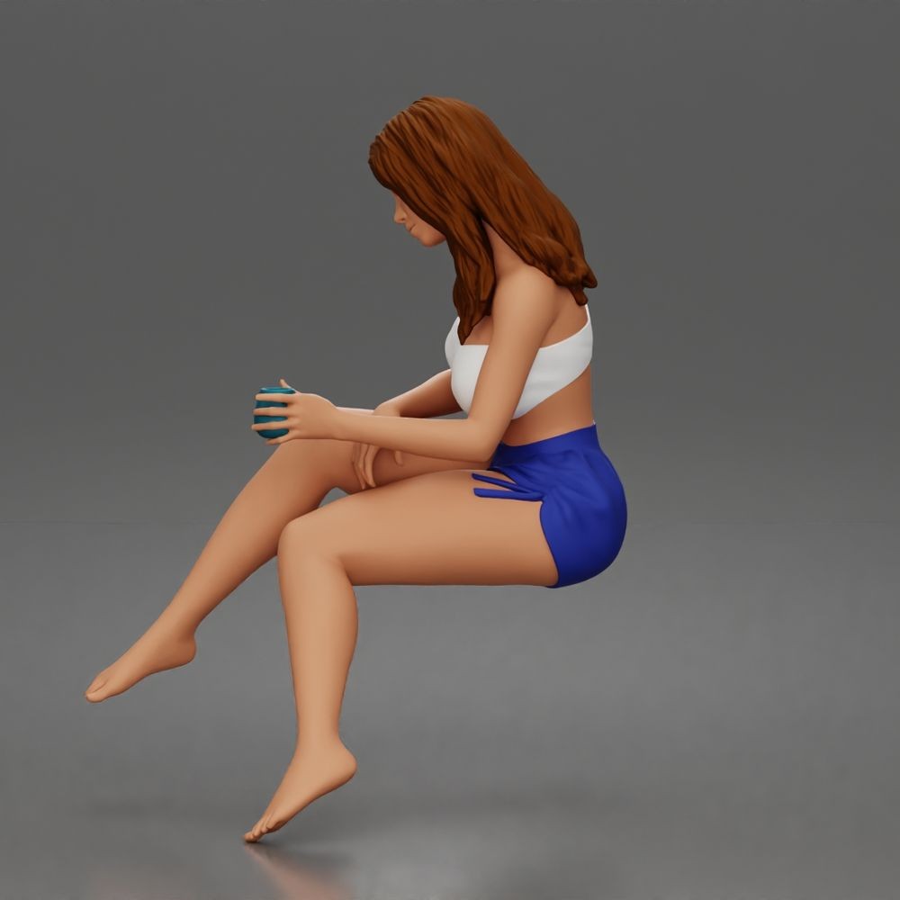 Foto de producto de maqueta para diorama 4: Figura arrodillada: mujer con top sin tirantes y pantalón corto (a186)