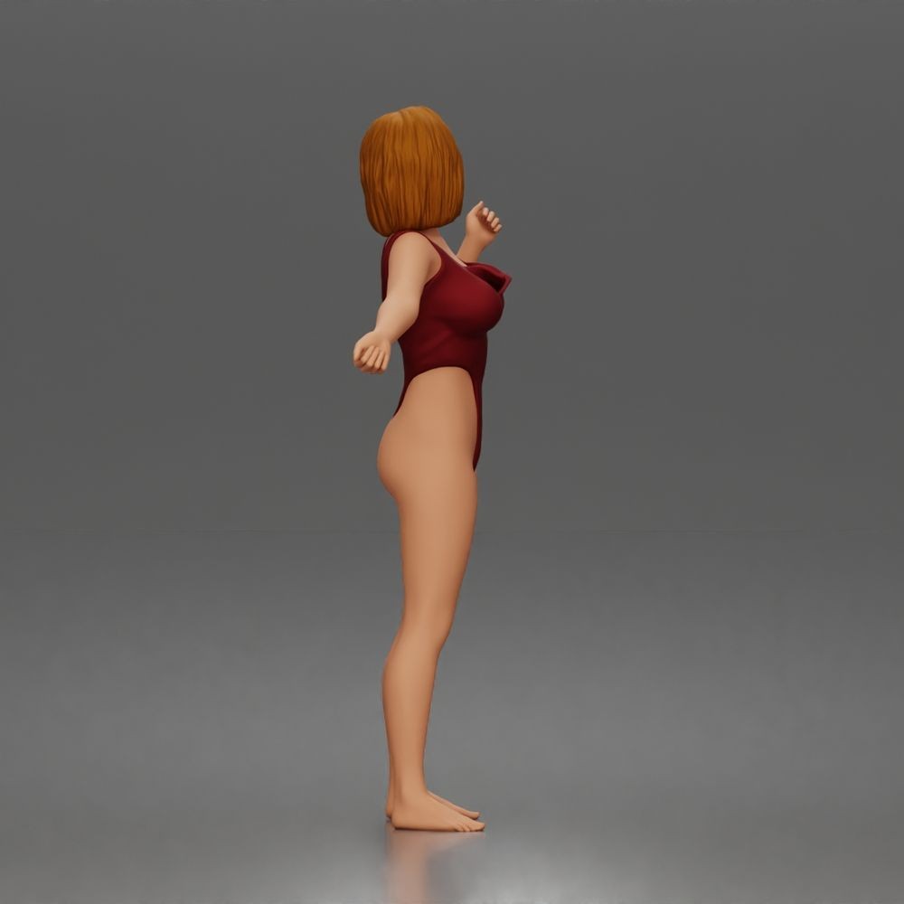Diorama Modellbau Produktfoto 4: Stehende Figur: Frau im einteiligen Bodysuit mit ausgestreckten Armen (a206)