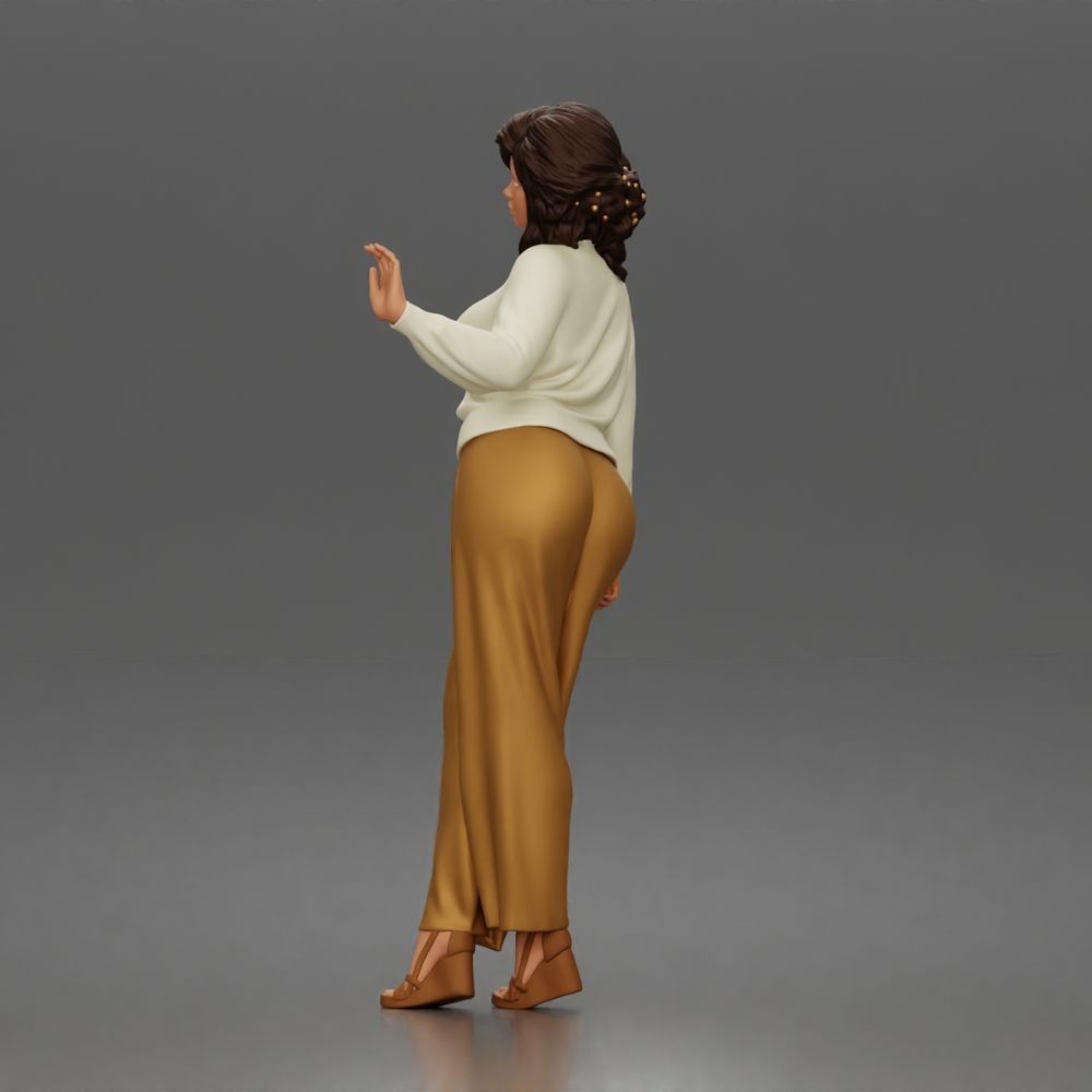 Diorama Modellbau Produktfoto 4: Stehende Figur: Frau mit Rollkragenpullover, weiter Hose & Plateauschuhen (a176)