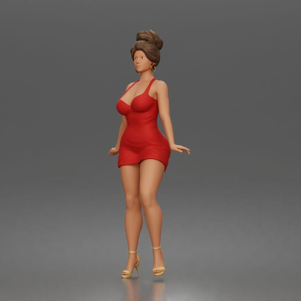 Diorama Modellbau Produktfoto 5: Stehende Figur: Frau im kurzen figurbetonten Kleid & High Heels (a177)