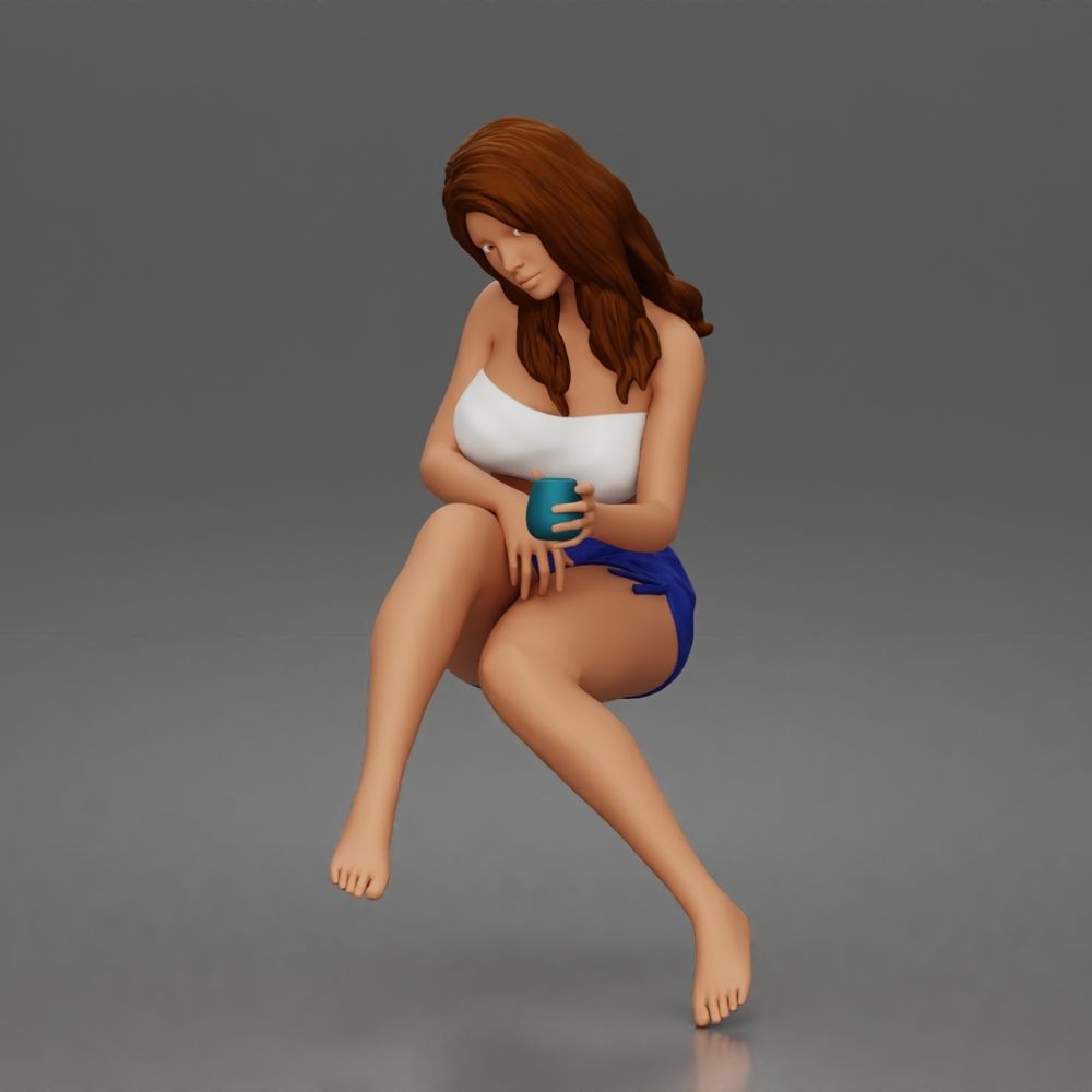 Foto de producto de maqueta de diorama 5: Figura arrodillada: mujer con top sin tirantes y pantalón corto (a186)
