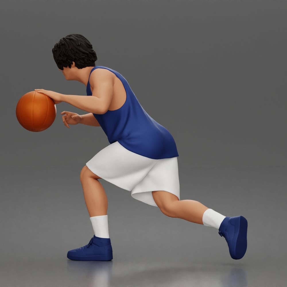 Diorama Modellbau Produktfoto 6: Diorama Figur: Basketballspieler im Vorwärtslauf mit Ball & Sportkleidung (a166)