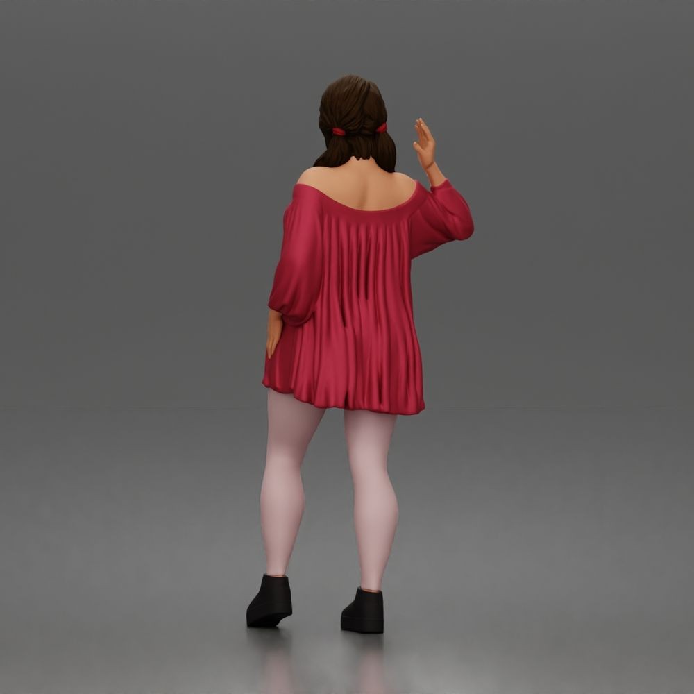 Diorama Modellbau Produktfoto 5: Stehende Figur: Winkende Frau mit schulterfreiem Oberteil & Plateauschuhen (a199)
