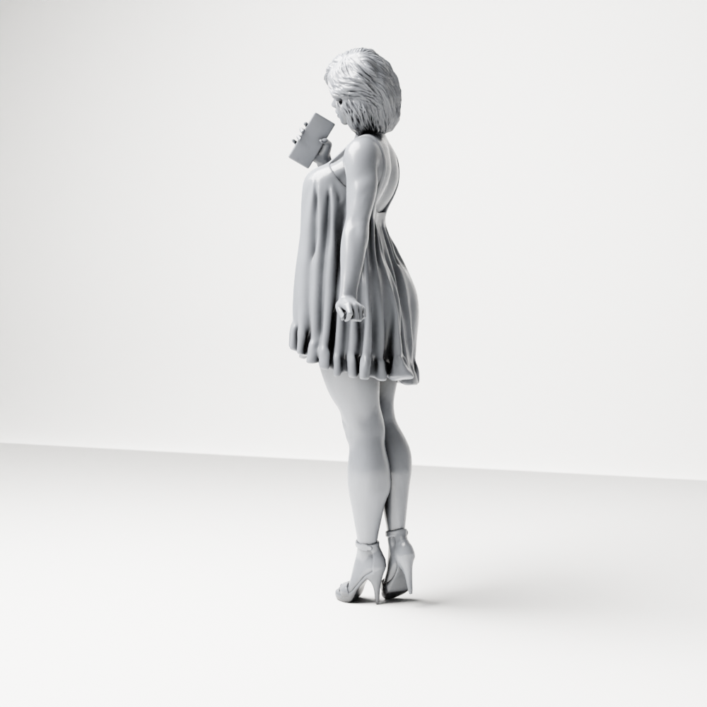 Foto de producto de modelismo para diorama 6: Figura de pie: mujer con vestido corto, teléfono móvil y zapatos de tacón (a180)