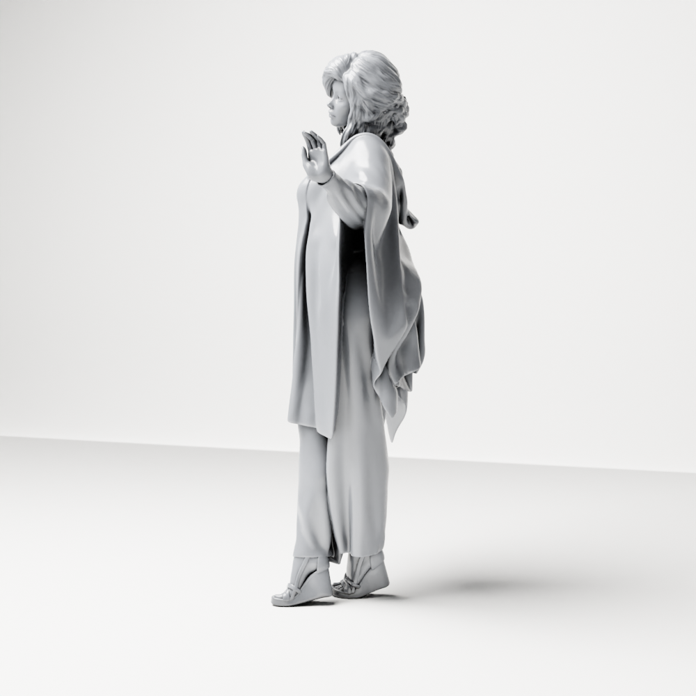 Foto de producto de maqueta para diorama 6: Figura de pie: mujer con la mano levantada, capa fluida y zapatos de plataforma (a174)