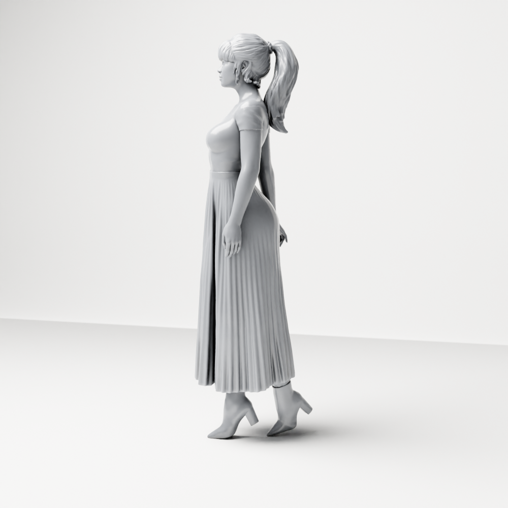 Diorama Modellbau Produktfoto 6: Stehende Figur: Frau mit schulterfreiem Oberteil & langem Faltenrock (a181)