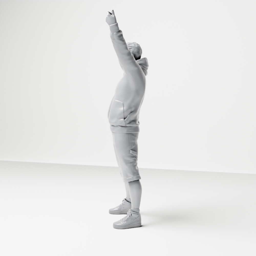 Diorama Modellbau Produktfoto 3: Stehende Figur: Demonstrant mit Banner, Kapuzenjacke, Shorts & Sportschuhen (a179)