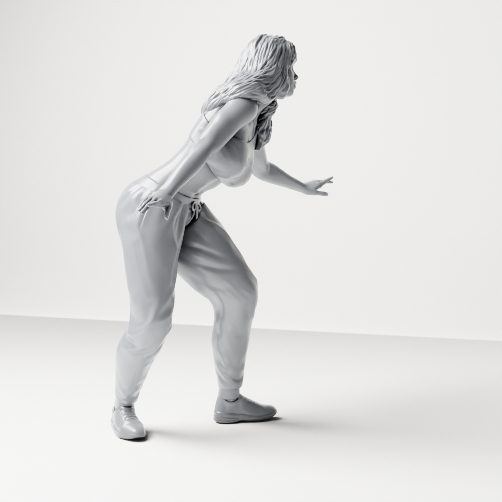 Foto de producto de modelismo para diorama 4: Figura de pie: patinadora en posición de equilibrio con top corto, pantalón de jogging y zapatillas deportivas (a171)