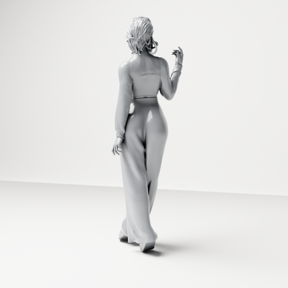 Diorama Modellbau Produktfoto 8: Stehende Figur: Frau mit bauchfreiem Rollkragenoberteil & weiter Hose (a167)