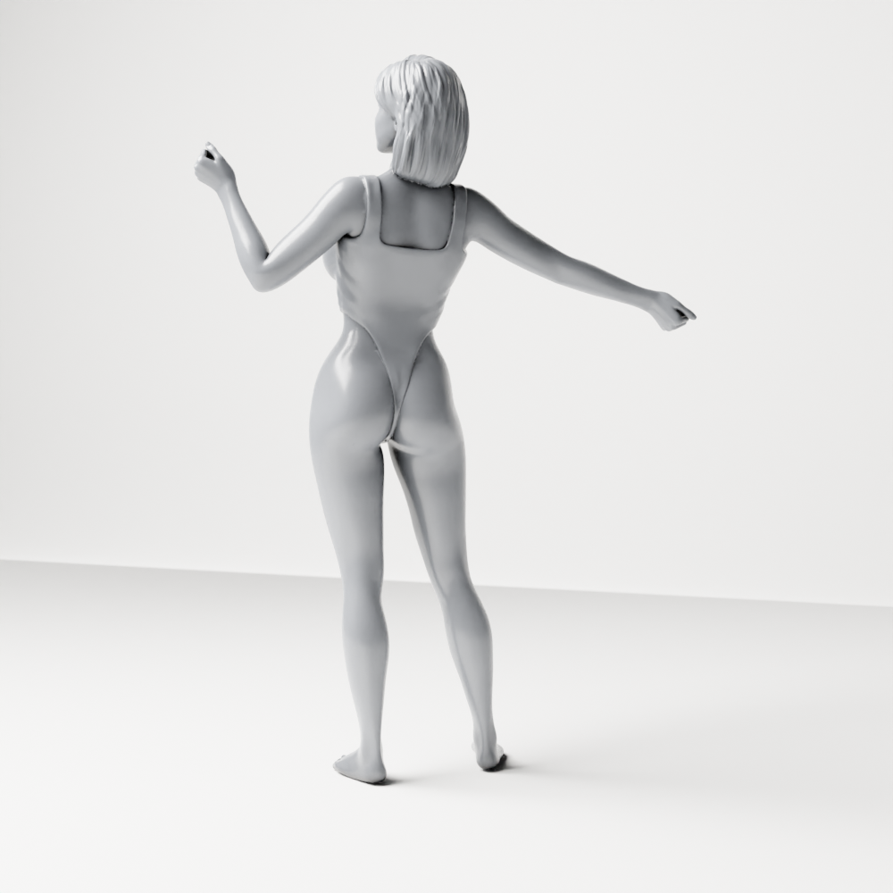 Diorama Modellbau Produktfoto 7: Stehende Figur: Frau im einteiligen Bodysuit mit ausgestreckten Armen (a206)