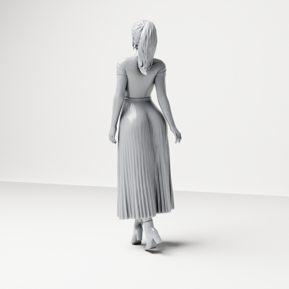Diorama Modellbau Produktfoto 7: Stehende Figur: Frau mit schulterfreiem Oberteil & langem Faltenrock (a181)