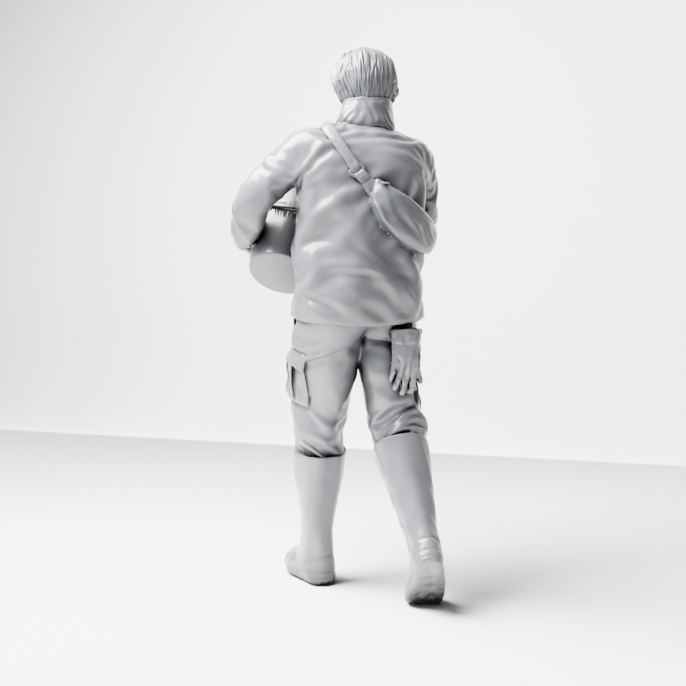 Diorama Modellbau Produktfoto 7: Stehende Figur: Tierpfleger mit offenem Futtereimer (a191)