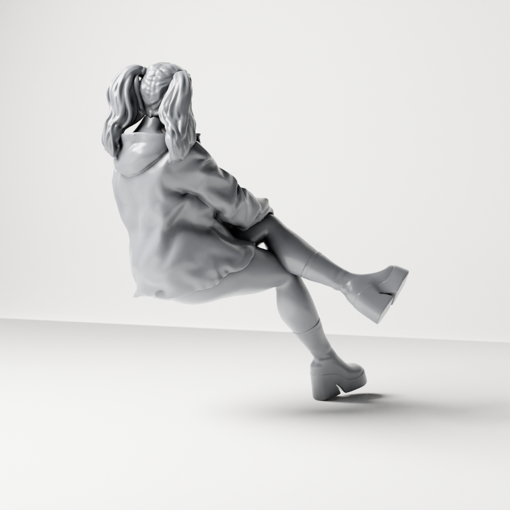 Foto de producto de maqueta para diorama 8: Figura sentada: mujer con las piernas cruzadas, coleta y chaqueta (a161)