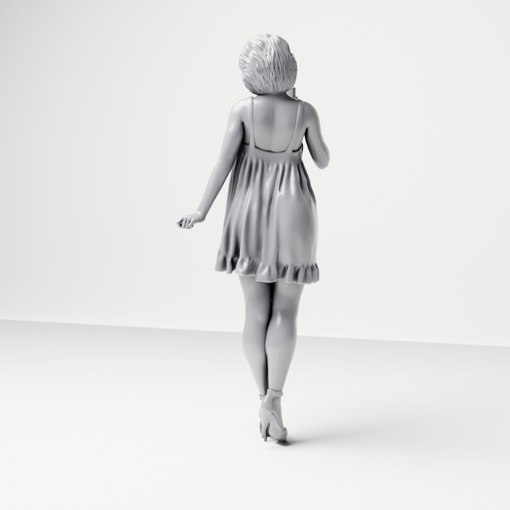Foto de producto de maqueta para diorama 7: Figura de pie: mujer con vestido corto, teléfono móvil y zapatos de tacón (a180)
