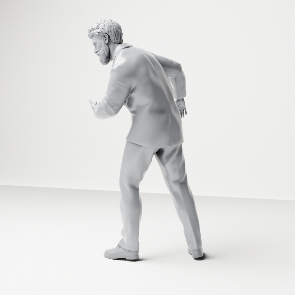 Diorama Modellbau Produktfoto 4: Stehende Figur: Bärtiger Mann im Anzug präsentiert oder hält Rede (a196)