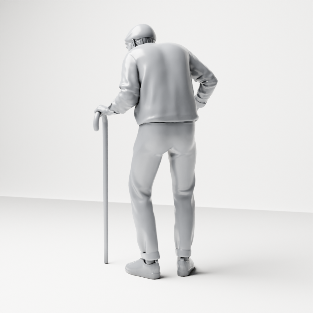Diorama Modellbau Produktfoto 8: Stehende Figur: Älterer Mann mit Gehstock & Pullover (a168)