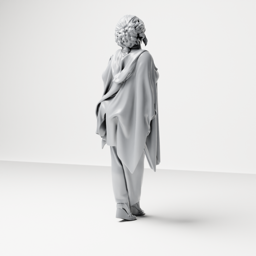 Foto de producto de maqueta para diorama 8: Figura femenina de pie con la mano levantada, capa fluida y zapatos de plataforma (a174)