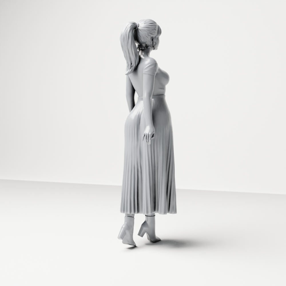 Diorama Modellbau Produktfoto 8: Stehende Figur: Frau mit schulterfreiem Oberteil & langem Faltenrock (a181)