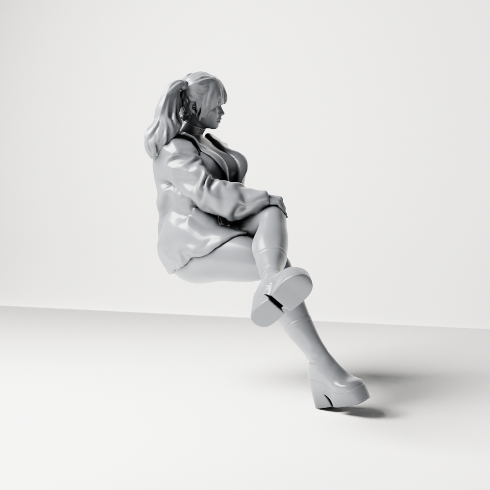 Foto de producto de maqueta para diorama 9: figura sentada: mujer con las piernas cruzadas, coleta y chaqueta (a161)