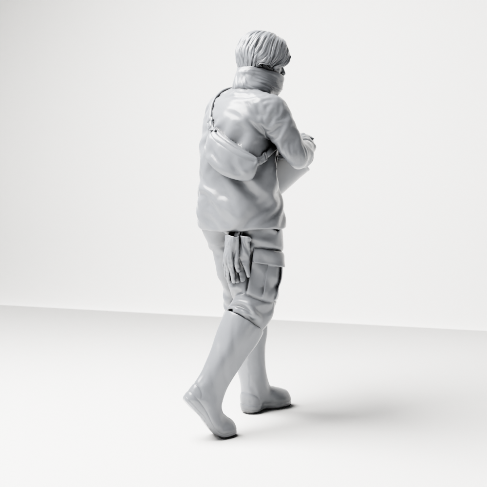 Diorama Modellbau Produktfoto 8: Stehende Figur: Tierpfleger mit offenem Futtereimer (a191)