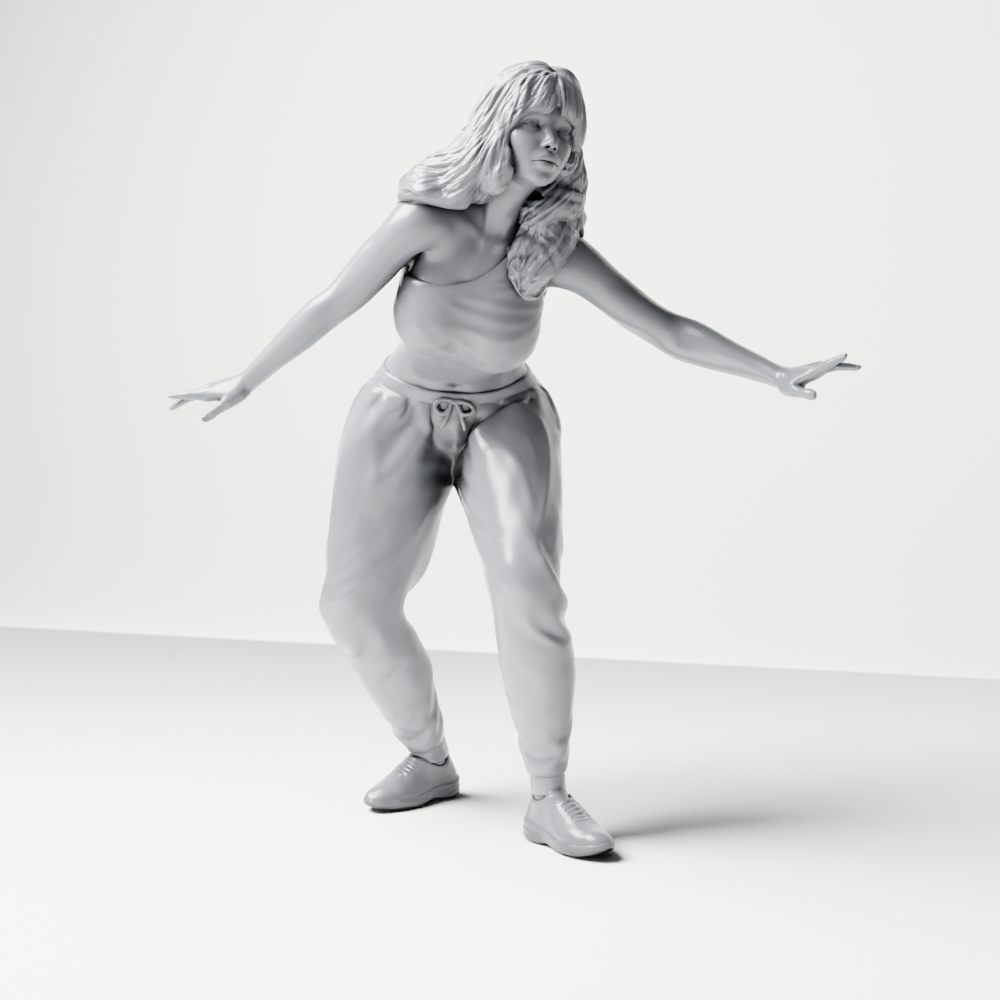 Foto de producto de maqueta de diorama 5: Figura de pie: Skater en postura de equilibrio con top corto, pantalón deportivo y zapatillas (a171)