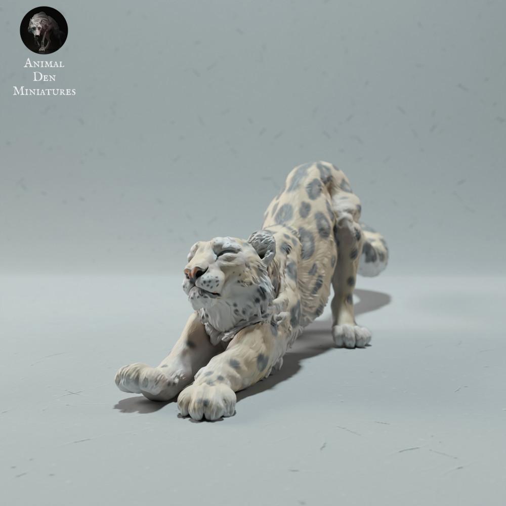 Foto de producto de figura de animal Animal Den Miniatures 1: Figura de animal salvaje: leopardo de las nieves estirándose (22_12_19)