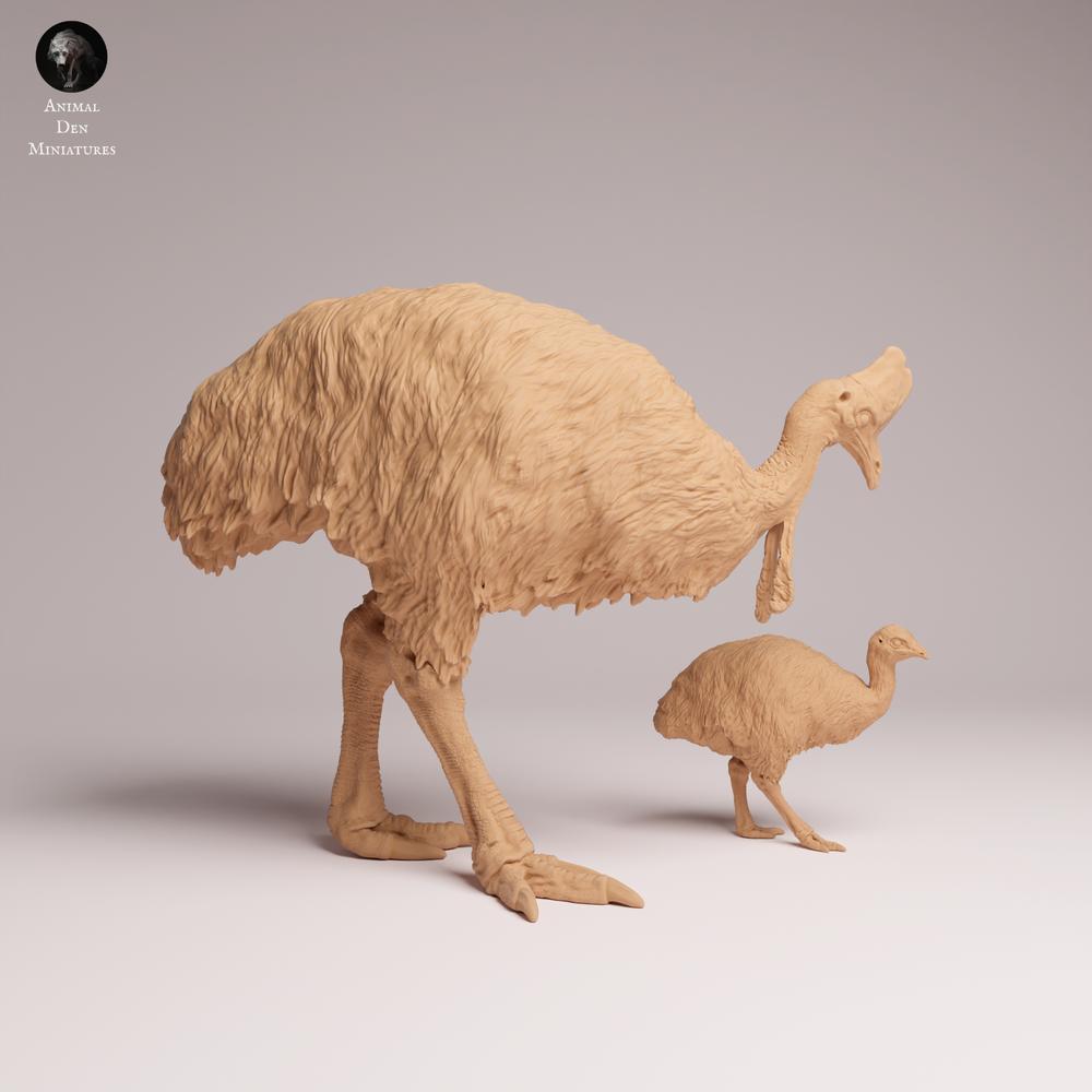 Foto de producto Tabletop 28mm Lord of the Print (LotP) 0: figura animal de fauna silvestre: casuario con polluelo (26_05_09)