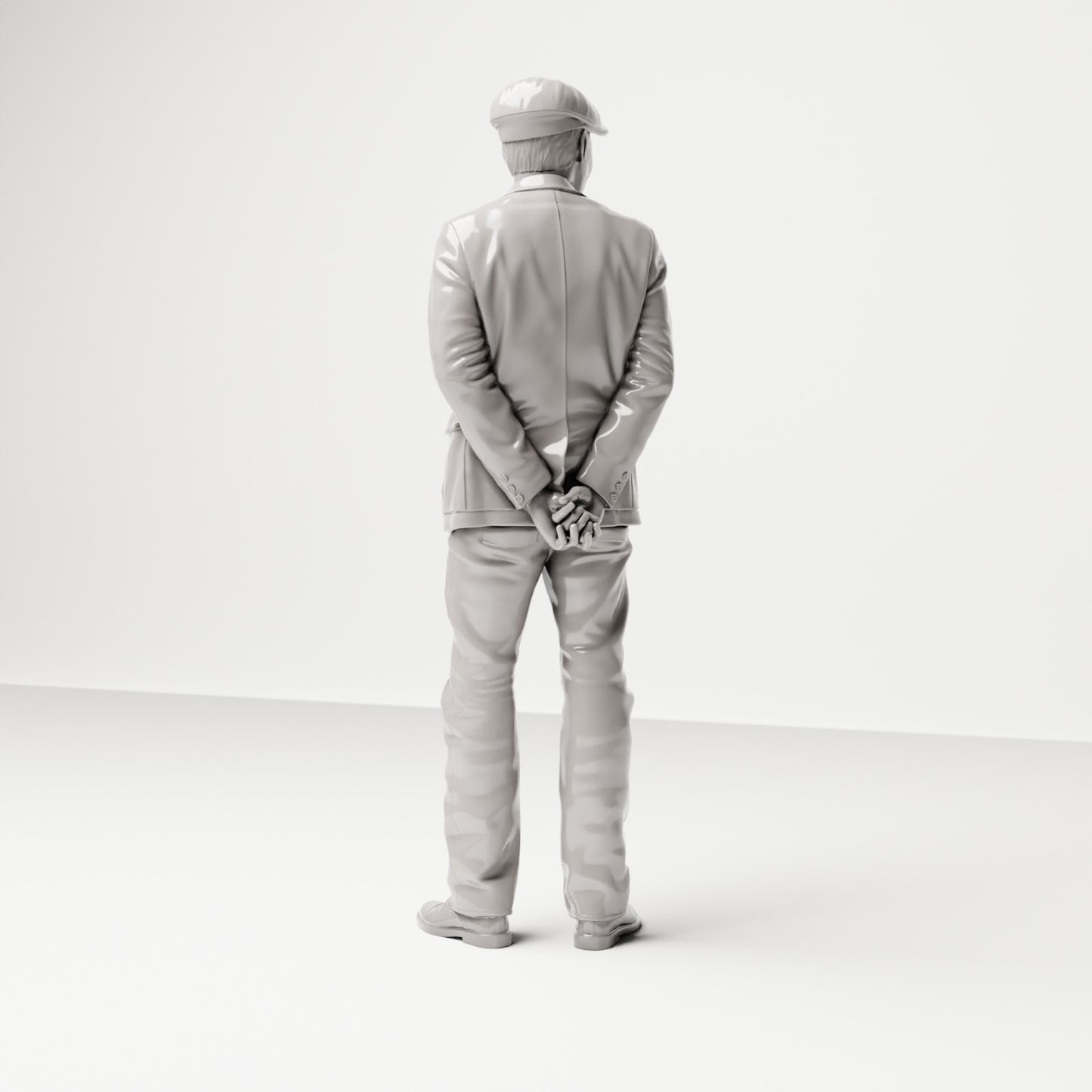 Stehende Figur: Mann mit Schirmmütze, Jacke & Pullover, Hände hinter dem Rücken (Ref. Nr. 477) - vollständige Studioansicht 4