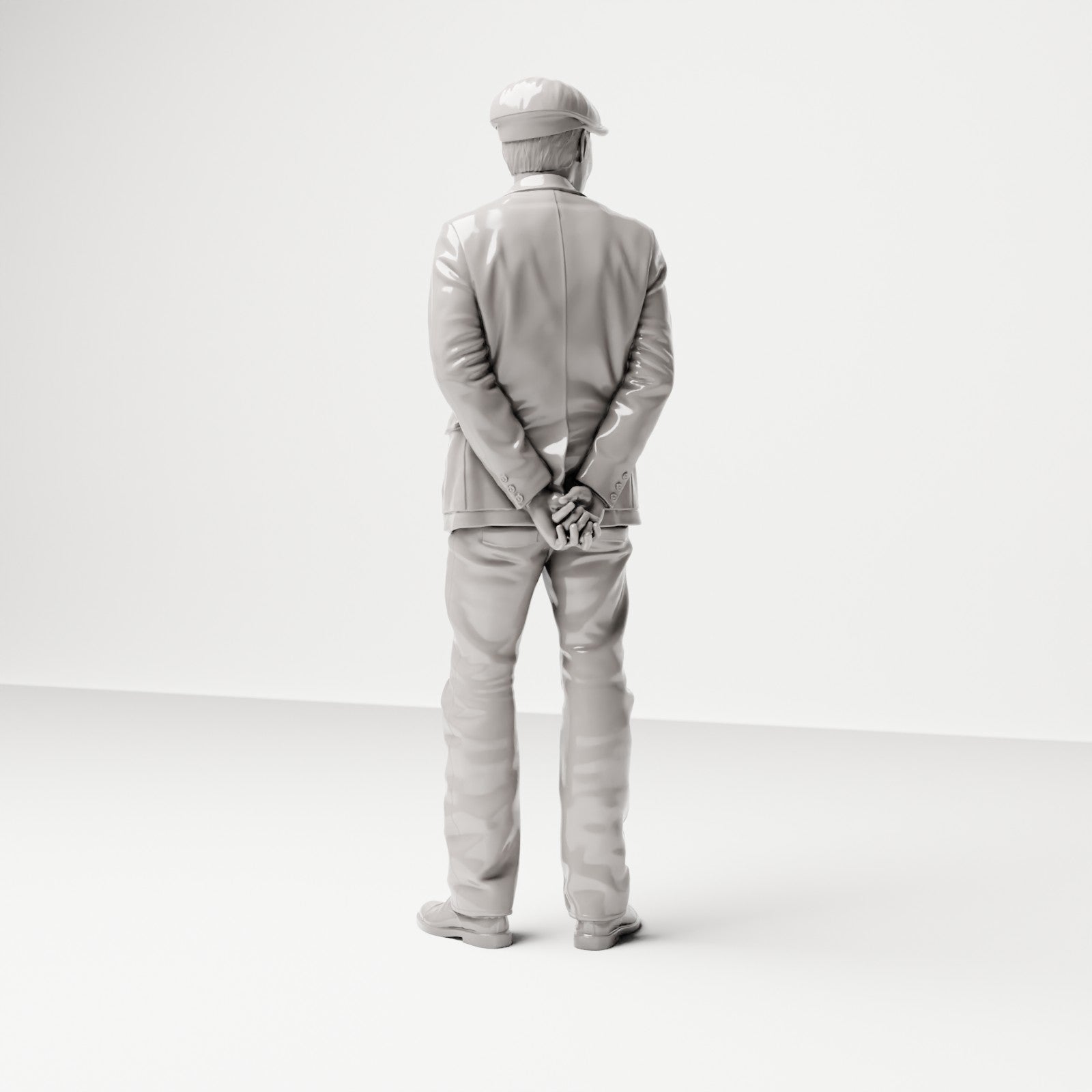 Stehende Figur: Mann mit Schirmmütze, Jacke & Pullover, Hände hinter dem Rücken (Ref. Nr. 477) - vollständige Studioansicht 4