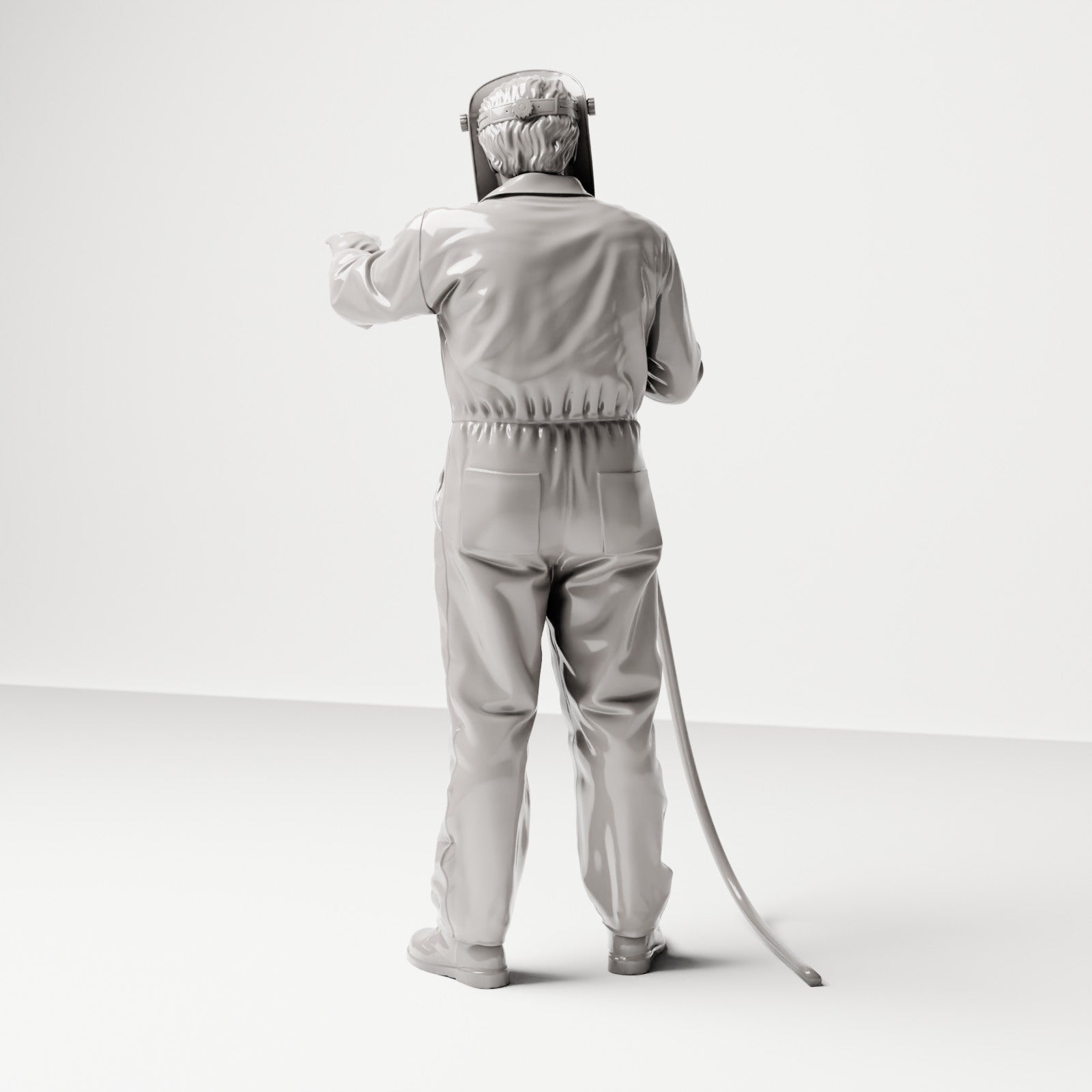 Stehende Figur: Schweißer in Vollschutzanzug mit Schweißhelm & Schlauchgerät (Ref. Nr. 480) - vollständige Studioansicht 3
