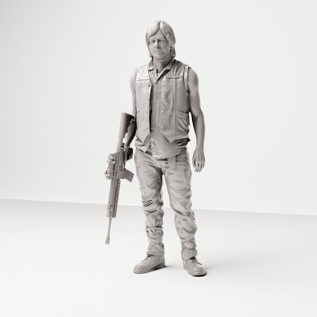 Stehende Figur: Mann mit ärmelloser Weste & Gewehr (Ref. Nr. 492) - vollständige Studioansicht 1