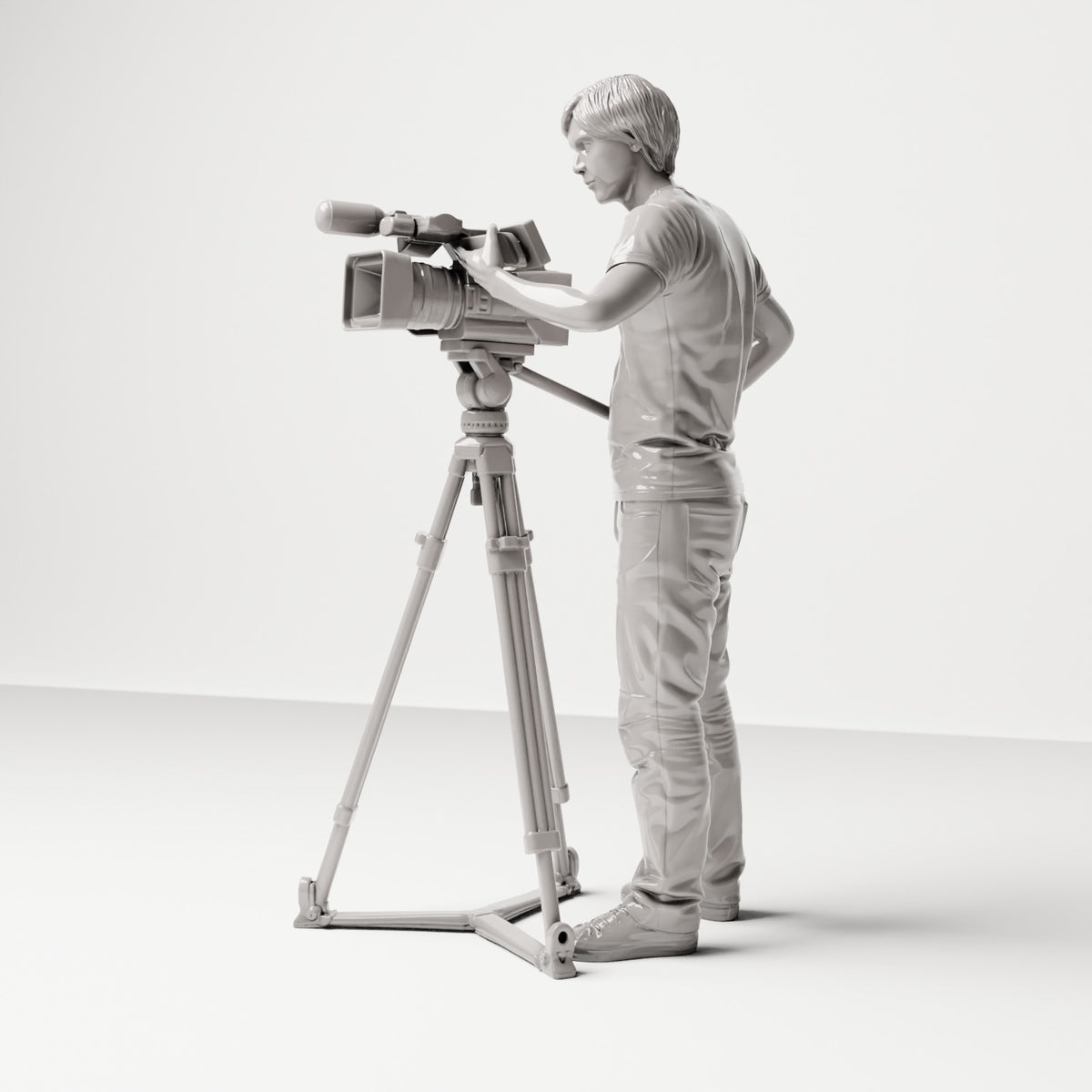Stehende Figur: Kameramann mit Videokamera auf Stativ (Ref. Nr. 511) - vollständige Studioansicht 2