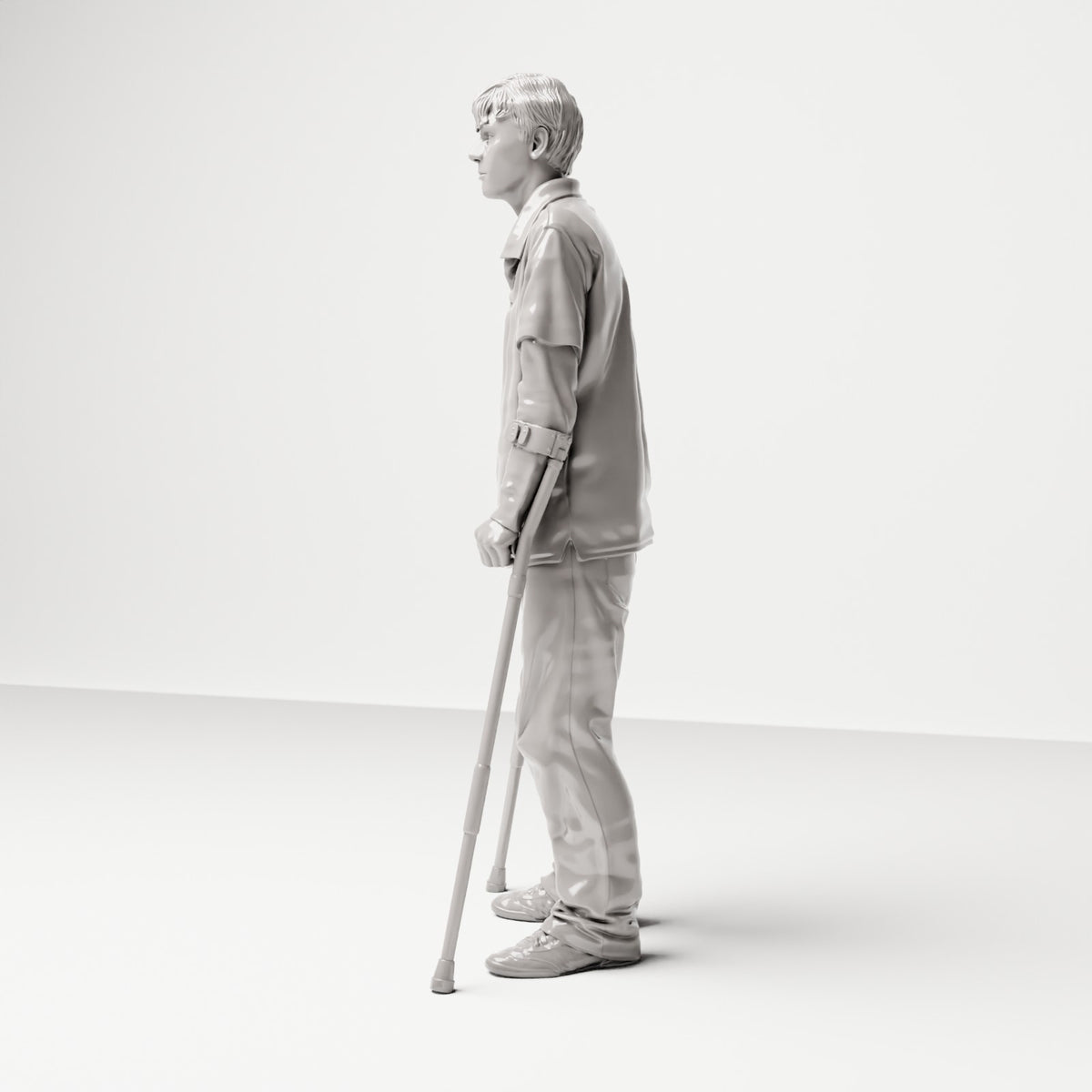 Stehende Figur: Mann mit zwei Krücken (Ref. Nr. 517) - vollständige Studioansicht 3