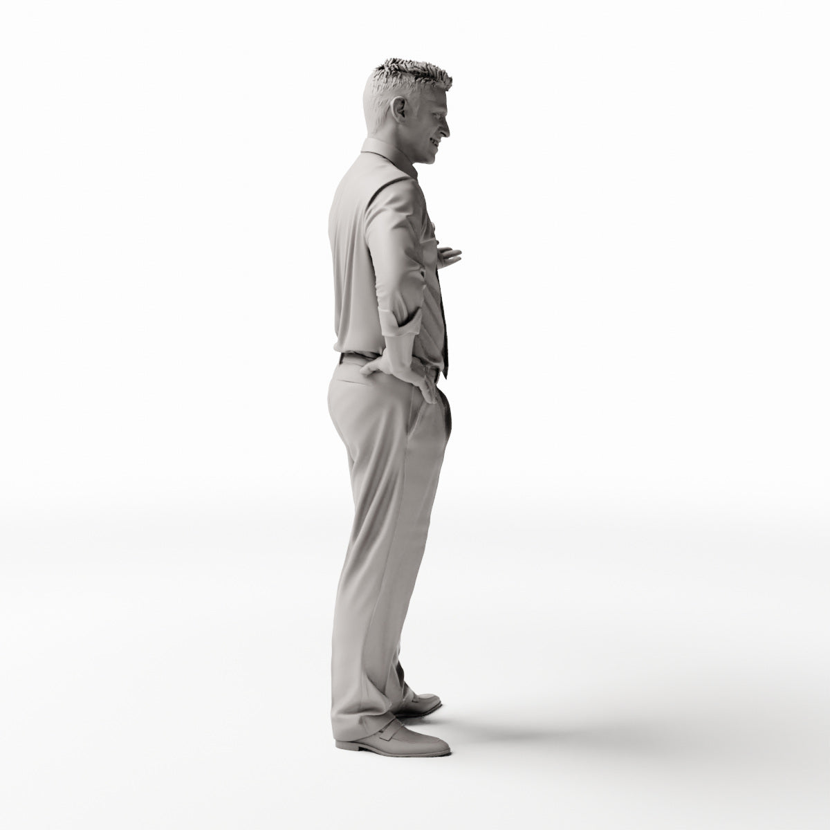 Diorama Modellbau Produktfoto 0: Stehende Figur: Autoverkäufer mit Hemd, Krawatte und ausgestrecktem Arm (Ref. Nr. 532)