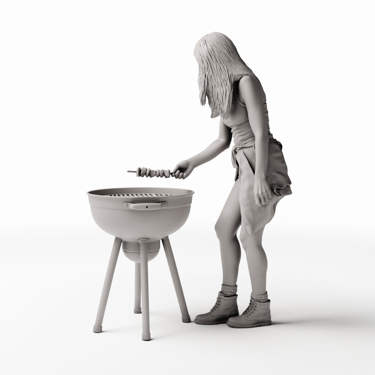 Diorama Modellbau Produktfoto 0: Stehende Figur: Frau mit Grillzange am Kugelgrill (Ref. Nr. 534)