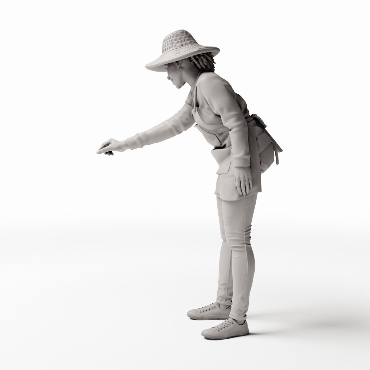 Diorama Modellbau Produktfoto 0: Stehende Figur: Köchin oder Frau am Grill mit Schürze, leicht nach vorne gebeugt (Ref. Nr. 535)