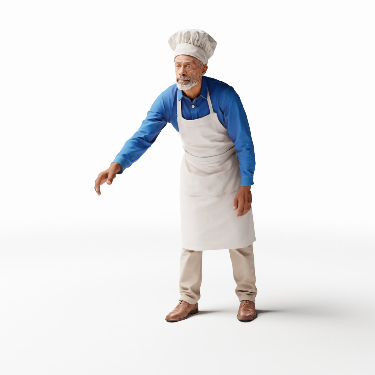 Diorama Modellbau Produktfoto 0: Stehende Figur: Koch oder Grillmeister mit Schürze und Mütze greift (Ref. Nr. 537)