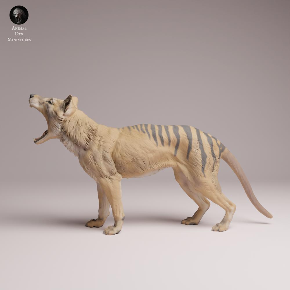 Foto del producto Tabletop 28mm Lord of the Print (LotP) 3: Figura animal de fauna salvaje: tilacino (tigre de Tasmania) - bostezando (26_04_09)