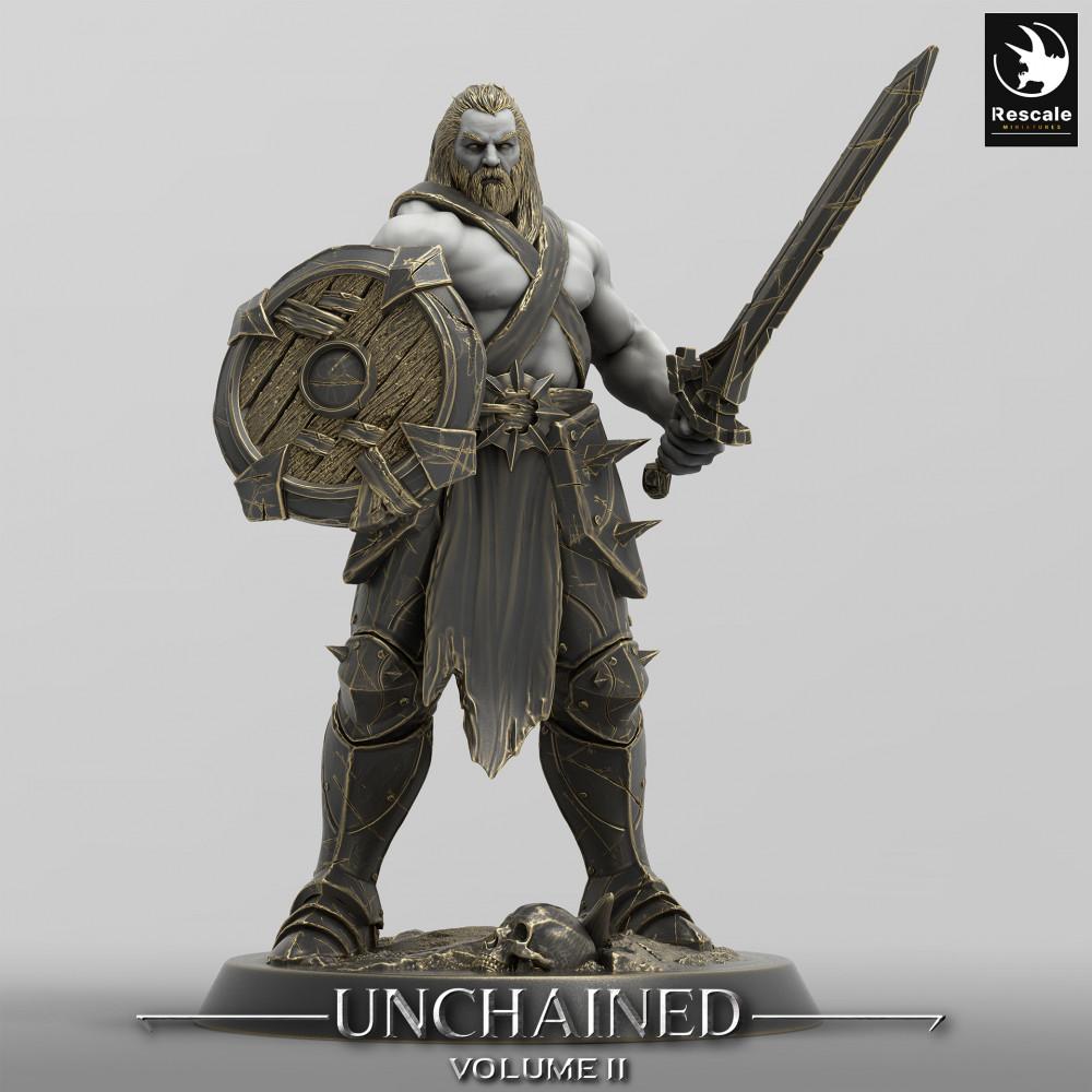Produktfoto Tabletop 28mm Lord of the Print (LotP) 0: Fantasy Figur: Barbarischer Krieger Berserker mit Schwert und Rundschild, Nordischer Warlord (24_05_C15)