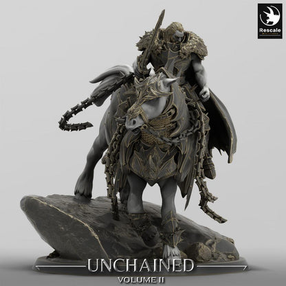 Foto del producto Tabletop 28mm Lord of the Print (LotP) 0: Miniatura de Tabletop: Caballero Oscuro / Death Knight en caballo de guerra blindado - Figura de jinete con espada de dos manos y arma de cadena, líder de la caballería oscura (24_05_M)
