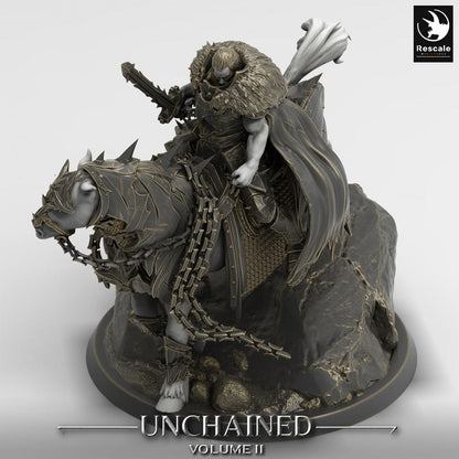 Foto del producto Tabletop 28mm Lord of the Print (LotP) 0: Miniatura de Tabletop: Caballero Oscuro / Death Knight en corcel acorazado - figura de jinete con espada de dos manos y arma de cadena, líder de la caballería oscura (24_05_M)