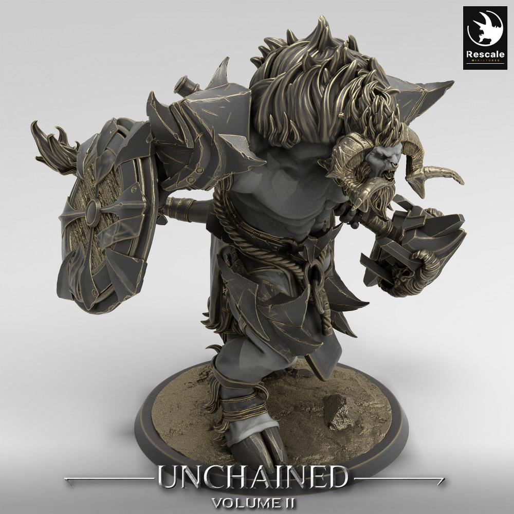 Produktfoto Tabletop 28mm Lord of the Print (LotP) 0: Tabletop Miniatur: Minotaurus Kriegsfürst, Minotaur Warlord, brüllender Schildbrecher mit Kriegshammer (24_05_G1)