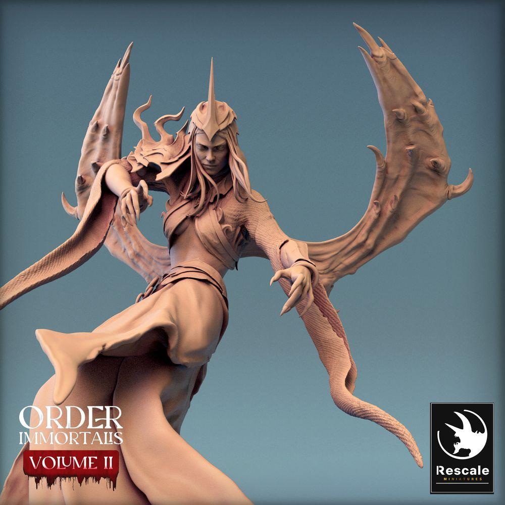 Foto del producto Tabletop 28mm Lord of the Print (LotP) 0: Miniatura de fantasía para tabletop: Princesa demoníaca, hechicera de sombras, naga alada - Reina Inmortal (24_02_H1)