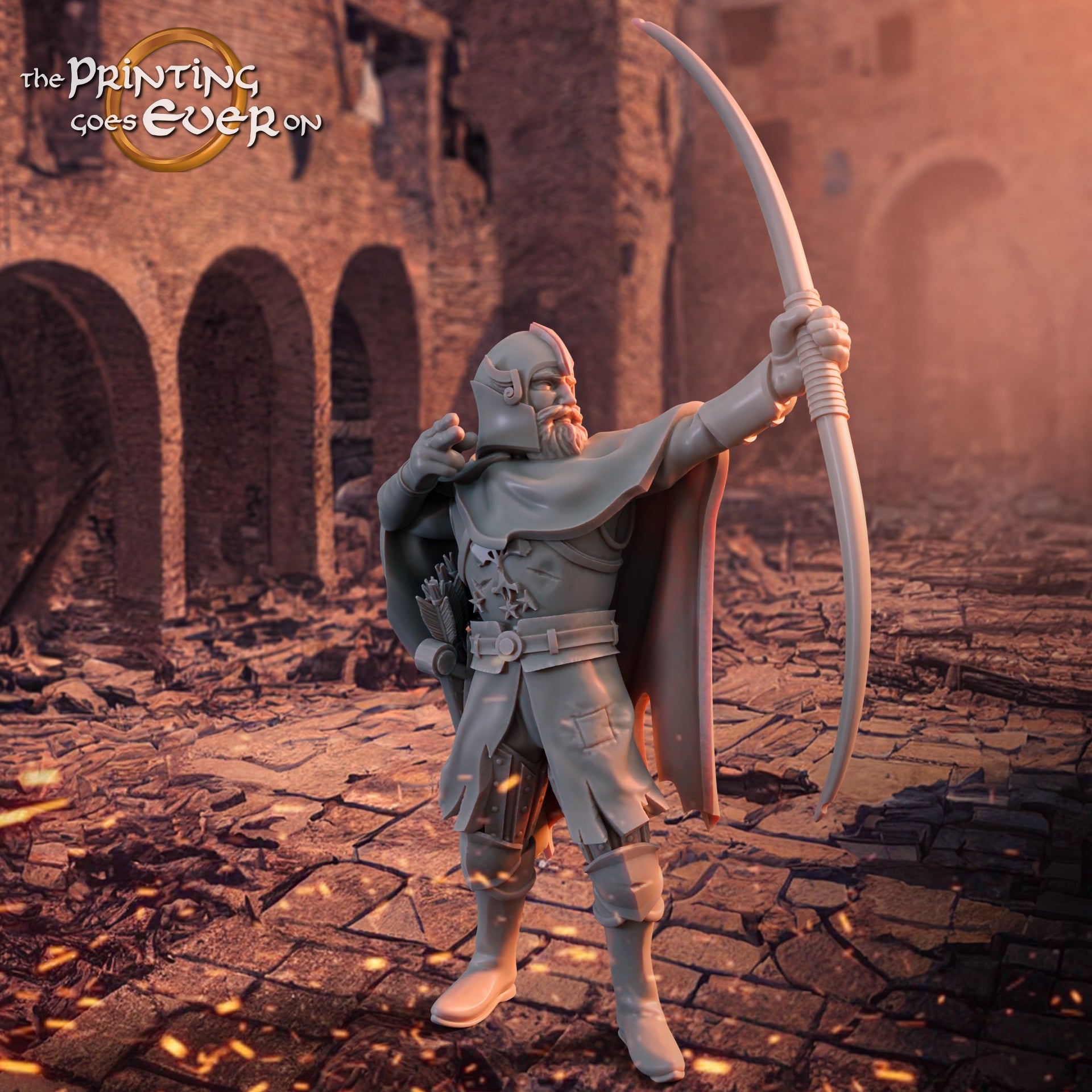 Foto del producto figura histórica medieval escala 75mm The Printing Goes Ever On (TPGEO) 0: Figuras de caballero medieval arquero veterano - Líder de Gonthan