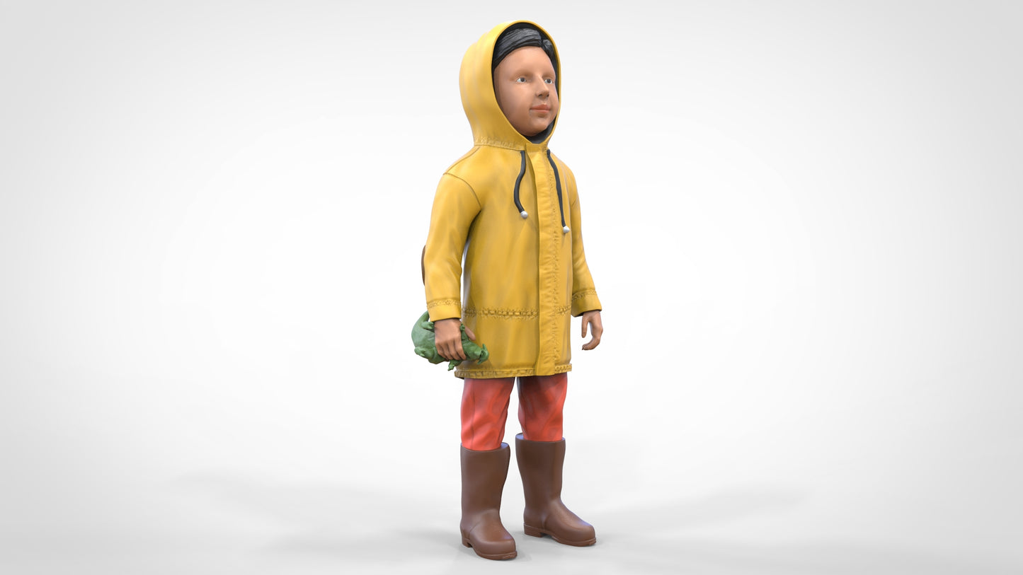 Foto del producto diorama y modelo de figura en miniatura: niño con chaqueta de lluvia