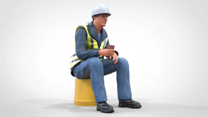 Foto del producto Diorama y modelo de figura en miniatura: trabajador sentado en un cubo